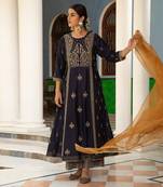 Zardozi Work  A-Line Kurta Paired With  Tissue Palazzos And Organza Dupatta With Pearl Detailings