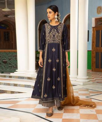 Zardozi Work  A-Line Kurta Paired With  Tissue Palazzos And Organza Dupatta With Pearl Detailings 2