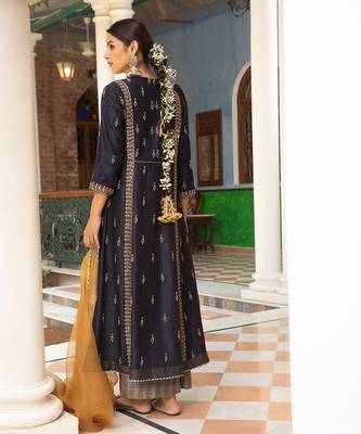 Zardozi Work  A-Line Kurta Paired With  Tissue Palazzos And Organza Dupatta With Pearl Detailings 3