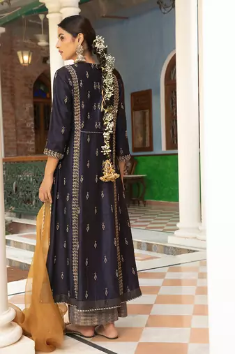 Zardozi Work  A-Line Kurta Paired With  Tissue Palazzos And Organza Dupatta With Pearl Detailings