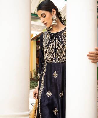 Zardozi Work  A-Line Kurta Paired With  Tissue Palazzos And Organza Dupatta With Pearl Detailings 4