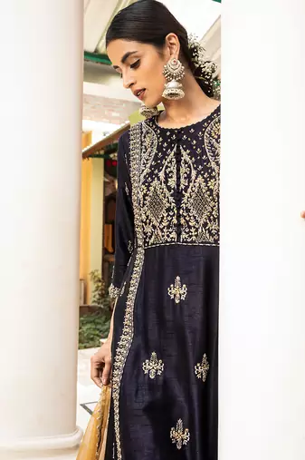 Zardozi Work  A-Line Kurta Paired With  Tissue Palazzos And Organza Dupatta With Pearl Detailings