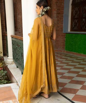 Zari Embroidered Anarkli Paired With Embroidered Organza Dupatta And Silk Pants 4