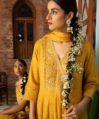 Tissue Chanderi Hand Embroidered Anarkali Paired With A Crushed Silk Dupatta And Churidaar 2