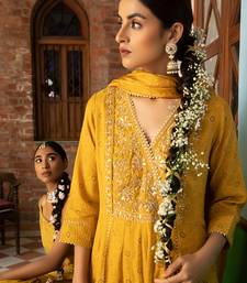 Tissue Chanderi Hand Embroidered Anarkali Paired With A Crushed Silk Dupatta And Churidaar