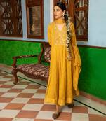 Tissue Chanderi Hand Embroidered Anarkali Paired With A Crushed Silk Dupatta And Churidaar