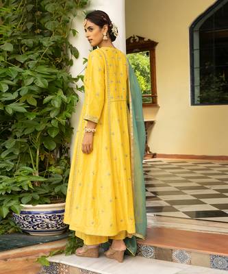 Gota Embroidered A-Line Kurta Paired With A Tissue Palazzo And A Tissue Dupatta 3