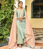 Blue Gota Embroidered Kurta Paired With A Tissue Palazzo And A Tissue Dupatta