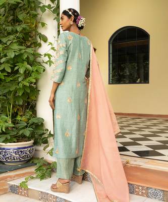Blue Gota Embroidered Kurta Paired With A Tissue Palazzo And A Tissue Dupatta 3