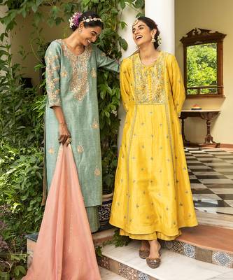 Blue Gota Embroidered Kurta Paired With A Tissue Palazzo And A Tissue Dupatta 6