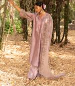 Lilac Chanderi Kurta With Multi Color Dori Pearl Embroidery  Paired With A Embroidered Organza Dupatta
