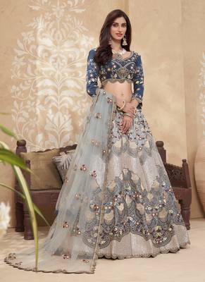 Blue Silk Thread Embroidered Lehenga Choli 1