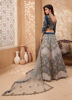 Blue Silk Thread Embroidered Lehenga Choli 4