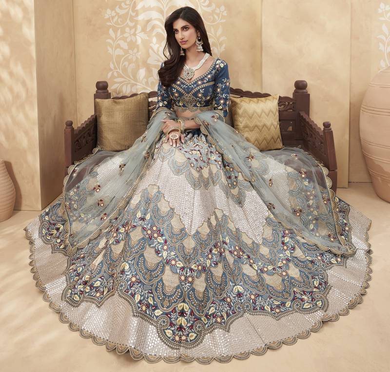Blue Silk Thread Embroidered Lehenga Choli