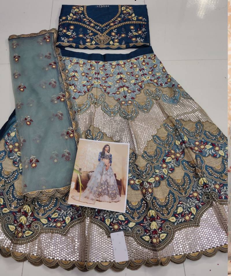 Blue Silk Thread Embroidered Lehenga Choli