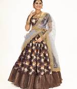 Brown Banarasi silk Zari Half saree with Grey color dupatta with Unsttiched blouse