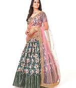 Green Banarasi silk Zari Half saree with Peach color dupatta with Unsttiched blouse