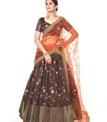 Brown Banarasi silk Zari Half saree with Orange color dupatta with Unsttiched blouse