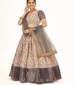 Beige  Banarasi silk Zari Half saree with  Grey color dupatta with Unsttiched blouse