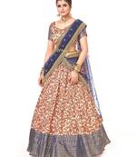 Off white  Banarasi silk Zari Half saree with  blue color dupatta with Unsttiched blouse