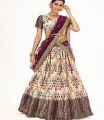 White color  Banarasi silk Zari Half saree with  Purple color dupatta with Unsttiched blouse