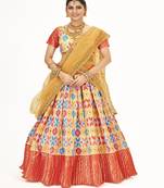 Mutli color  Banarasi silk Zari Half saree with  Yellow color dupatta with Unsttiched blouse