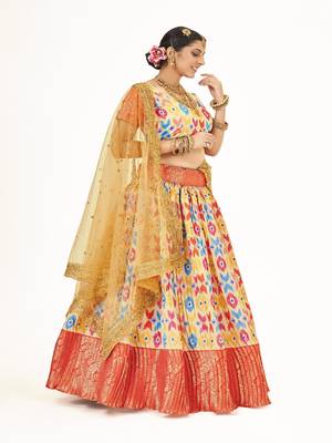Mutli color  Banarasi silk Zari Half saree with  Yellow color dupatta with Unsttiched blouse 4