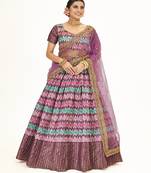 Mutli color  Banarasi silk Zari Half saree with  Purple color dupatta with Unsttiched blouse