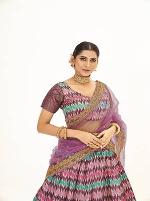 Mutli color  Banarasi silk Zari Half saree with  Purple color dupatta with Unsttiched blouse 2