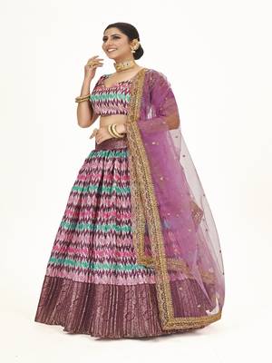 Mutli color  Banarasi silk Zari Half saree with  Purple color dupatta with Unsttiched blouse 4