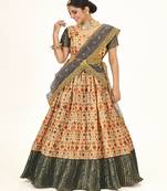 Off white color  Banarasi silk lehenga with  Grey color dupatta with Unsttiched blouse