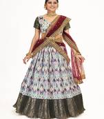 Multi color  Banarasi silk Zari Half saree with  Maroon color dupatta with Unsttiched blouse