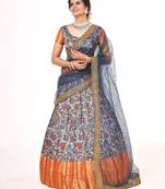 Grey color  Banarasi silk Zari Half saree with Grey color dupatta with Unsttiched blouse