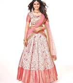 White  color  Banarasi silk Zari Half saree with Baby Pink color dupatta with Unsttiched blouse