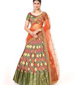 Multi color  Banarasi silk Zari Half saree with Orange color dupatta with Unsttiched blouse