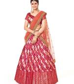 Pink color  Banarasi silk Zari Half saree with Orange color dupatta with Unsttiched blouse