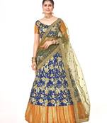 Blue color  Banarasi silk Zari Half saree with green color dupatta with Unsttiched blouse
