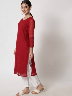 Maroon Georgette Long Kurtis 2