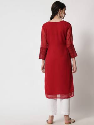 Maroon Georgette Long Kurtis 3