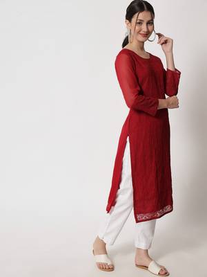 Maroon Georgette Long Kurtis 4