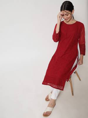 Maroon Georgette Long Kurtis 5