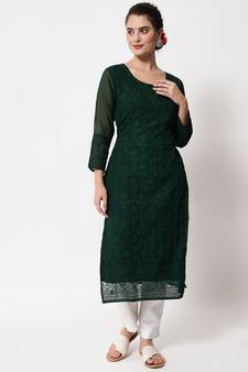 Green Georgette Long Kurtis