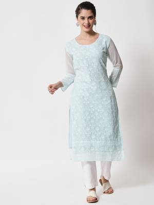 Blue Georgette Long Kurtis 1