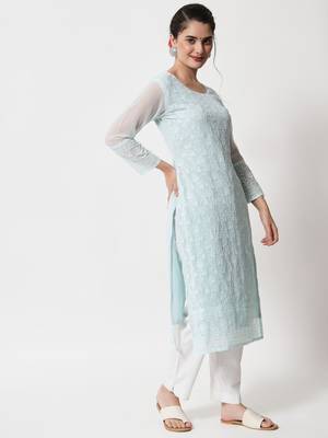 Blue Georgette Long Kurtis 4