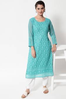 Green Georgette Long Kurtis