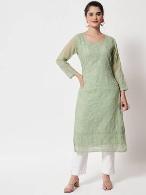 Green Georgette Long Kurtis 1