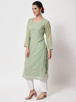 Green Georgette Long Kurtis 2