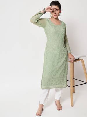 Green Georgette Long Kurtis 4