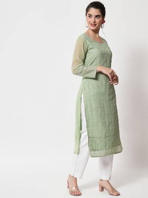 Green Georgette Long Kurtis 5
