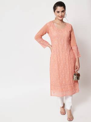 Peach Georgette Long Kurtis 1